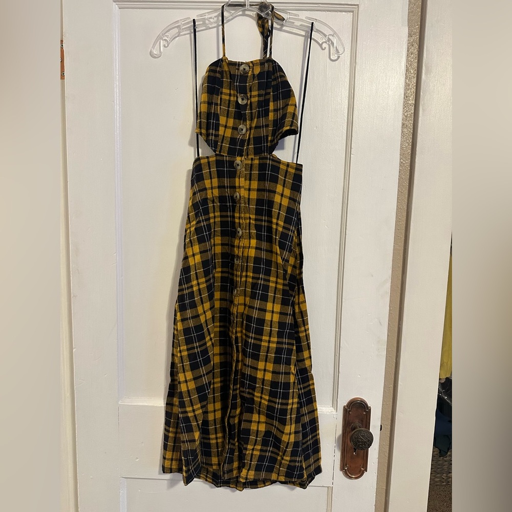 Urban Outfitters Backless Yellow and Black Checkered Dress, XS